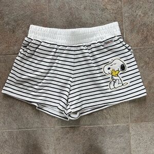 Peanuts Arctic White Sleepwear Shorts with Black Stripes and Snoopy Patch